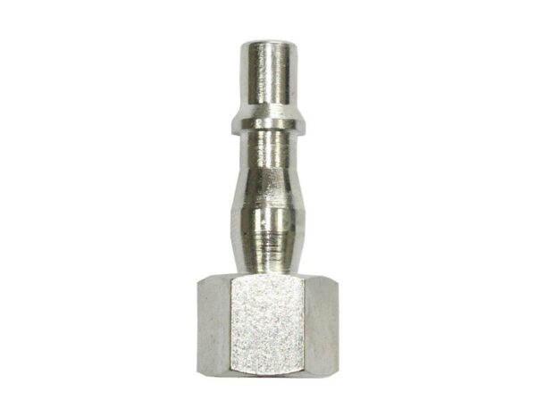 P19 1/4" Female Plug for compressed air applications, Made in the UK, interchangeable with PCL Standard, Rectus 19 Series, and Kee 057 Series, designed for single-handed operation in the automotive industry.