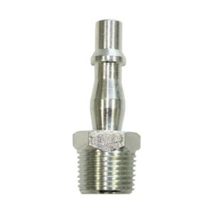 P19 3/8" Male Plug for compressed air applications, Made in the UK, interchangeable with PCL Standard, Rectus 19 Series, and Kee 057 Series, designed for single-handed operation in the automotive industry.