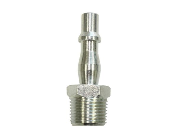 P19 3/8" Male Plug for compressed air applications, Made in the UK, interchangeable with PCL Standard, Rectus 19 Series, and Kee 057 Series, designed for single-handed operation in the automotive industry.