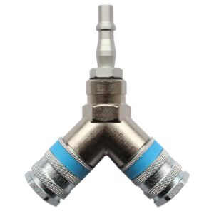 C19 YPiece Coupling for compressed air applications, Made in the UK, interchangeable with PCL Standard, Rectus 19 Series, and Kee 057 Series, designed for single-handed operation in the automotive industry.