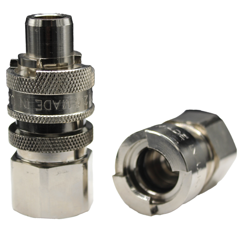 812 Series Safety Lock in brass - Straight Through Couplings with quick-action bayonet-style design for high-pressure compressed air or inert gas applications. High flow, low pressure drop, and interchangeability across all MacDonald versions.